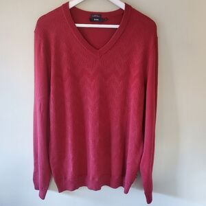 Hugo Boss L Old Money Ivy League Prep Jaquard Chevron Merino Wool V Neck Sweater